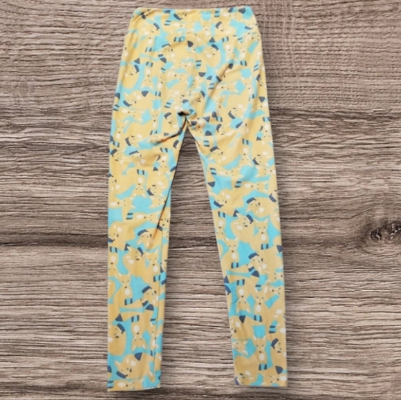 LULAROE YELLOW-BLUE-BLACK - FOX LEGGINGS -ONE SIZE - Picture 4 of 6